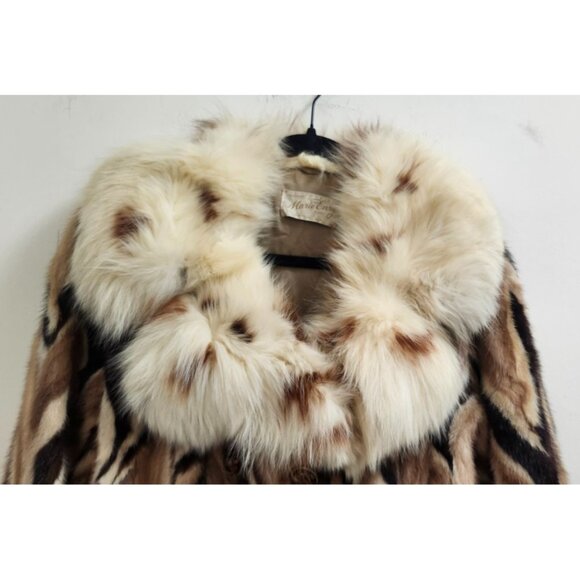 Vintage Marie Enny Real Mink Fur Coat Genuine FoxFur Collar Tiger Stripe Pattern - Picture 4 of 16